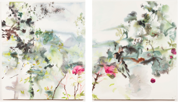 2 x 1100 x 950 mm diptych DIVOKÁ ZAHRADA akvarel 2025